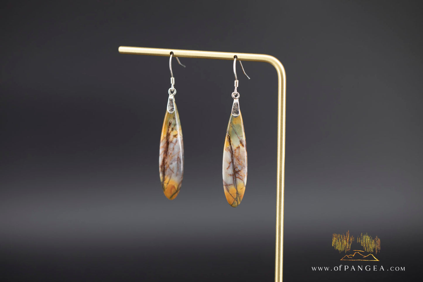 Picasso Jasper slim teardrop earrings (Red Creek) - Sterling Silver || JF1241