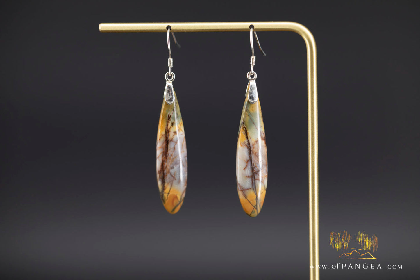 Picasso Jasper slim teardrop earrings (Red Creek) - Sterling Silver || JF1241