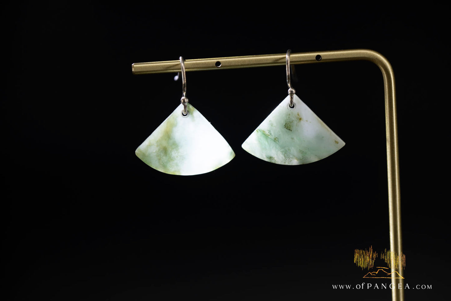 Burmese Jadeite Fan Earrings - Sterling Silver || JF1253