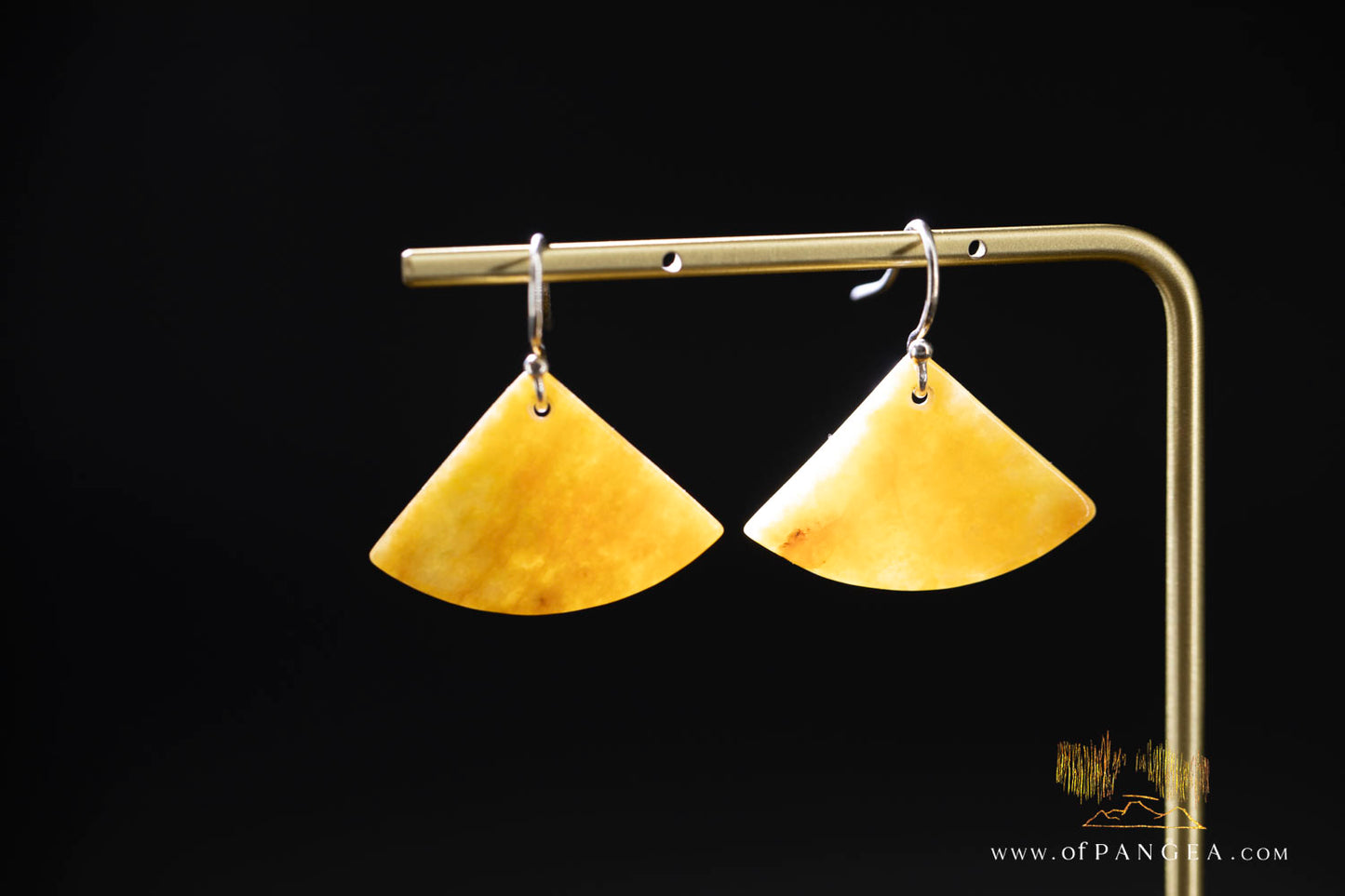 Honey Dew Burmese Jadeite Fan Earrings - Sterling Silver || JF1255