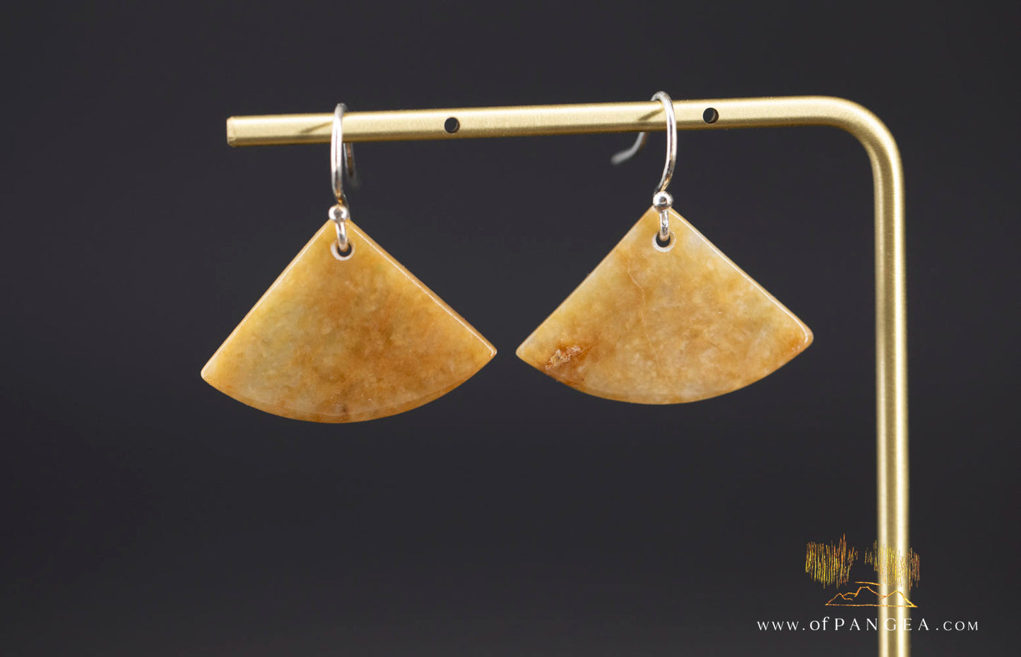 Honey Dew Burmese Jadeite Fan Earrings - Sterling Silver || JF1255