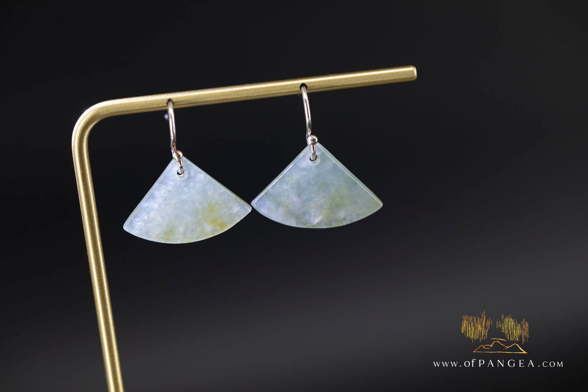 Honey Dew Green Burmese Jadeite Fan Earrings - Sterling Silver || JF1256