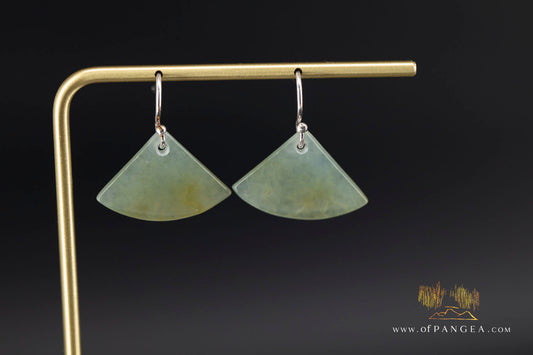 Honey Dew Green Burmese Jadeite Fan Earrings - Sterling Silver || JF1256