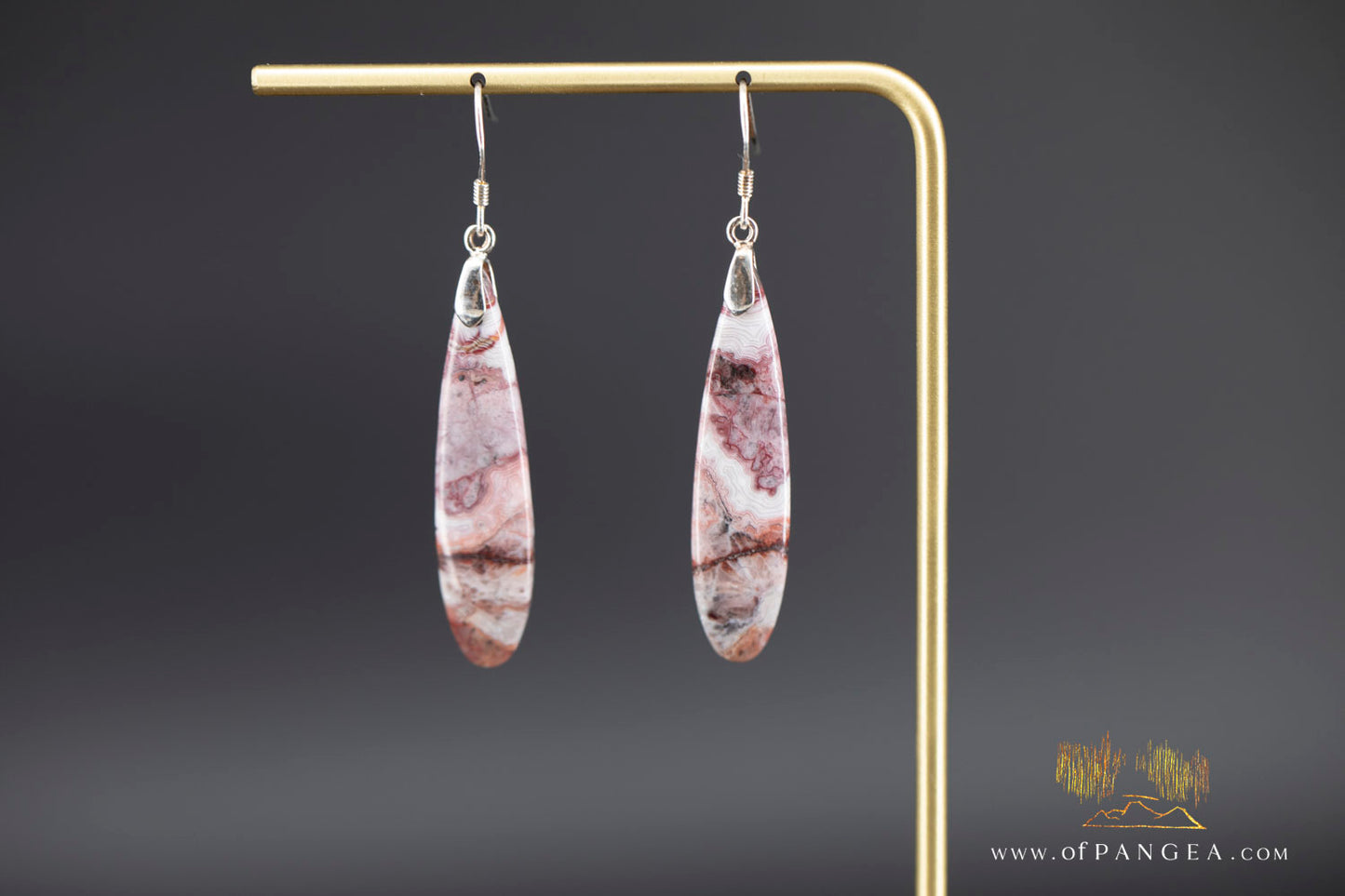 Lacey Agate thin drop earrings - sterling silver  || JF1258
