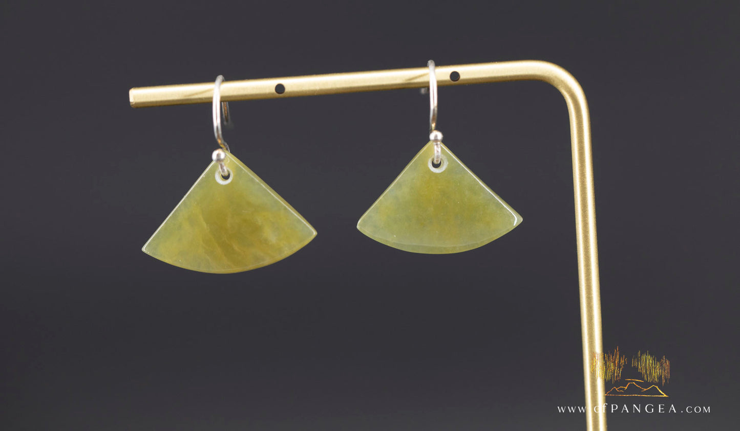 Honey Dew Green Burmese Jadeite Fan Earrings - Sterling Silver || JF1267