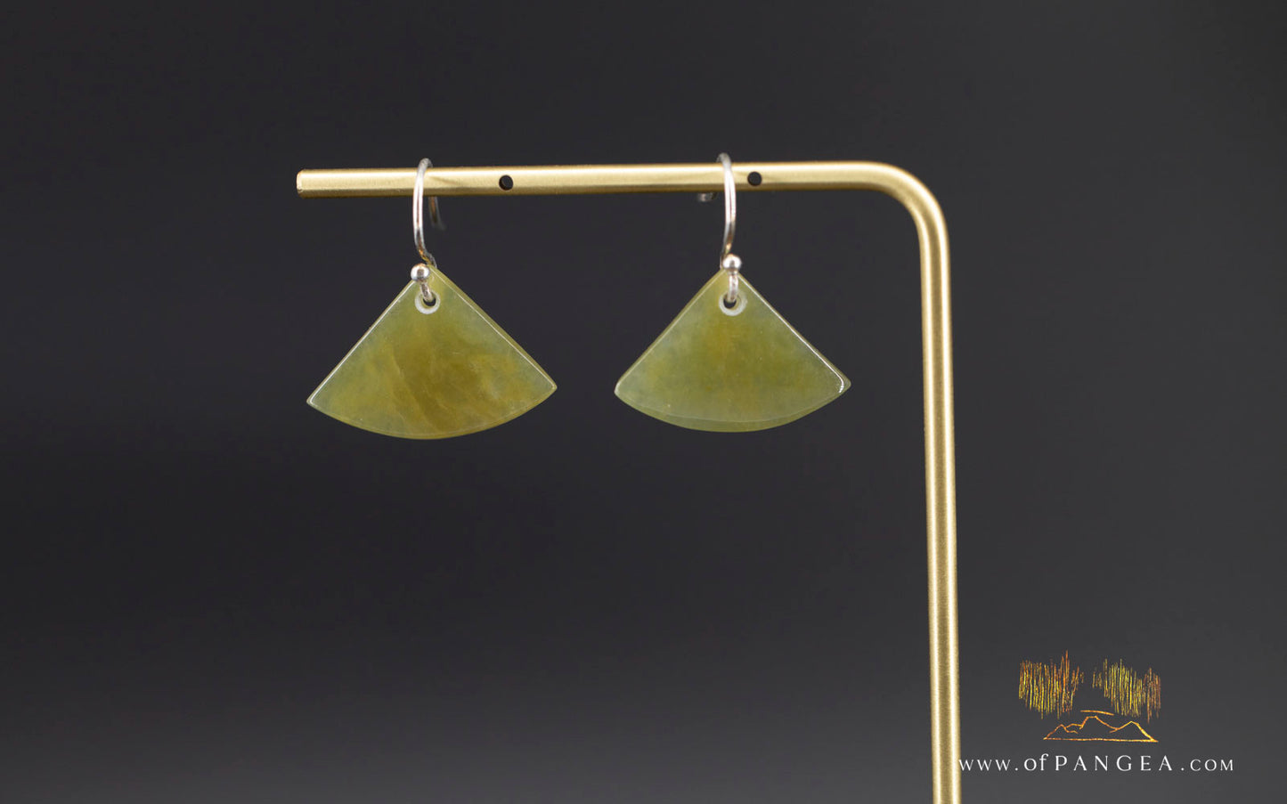 Honey Dew Green Burmese Jadeite Fan Earrings - Sterling Silver || JF1267