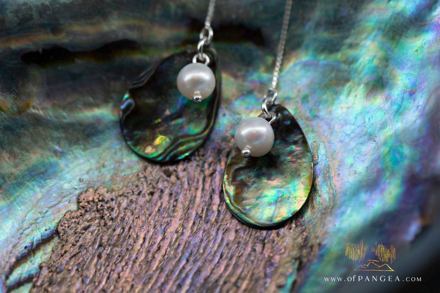 Paua Abalone Teardrop & AAA Pearl - Threader Earrings (4inch) - Sterling Silver || JF1276