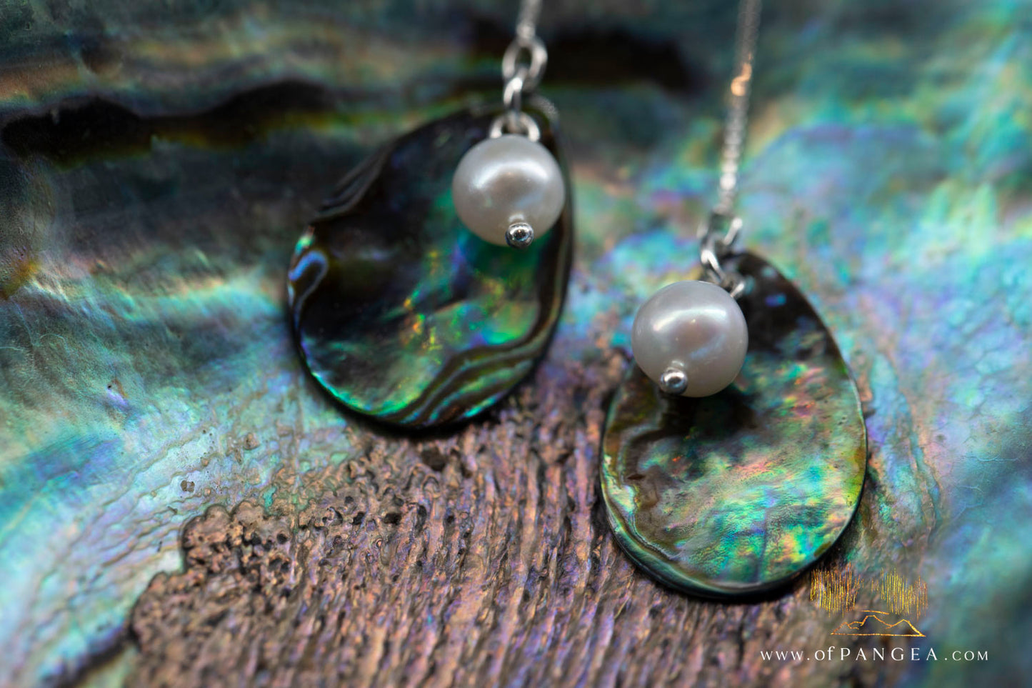 Paua Abalone Teardrop & AAA Pearl - Threader Earrings (4inch) - Sterling Silver || JF1276