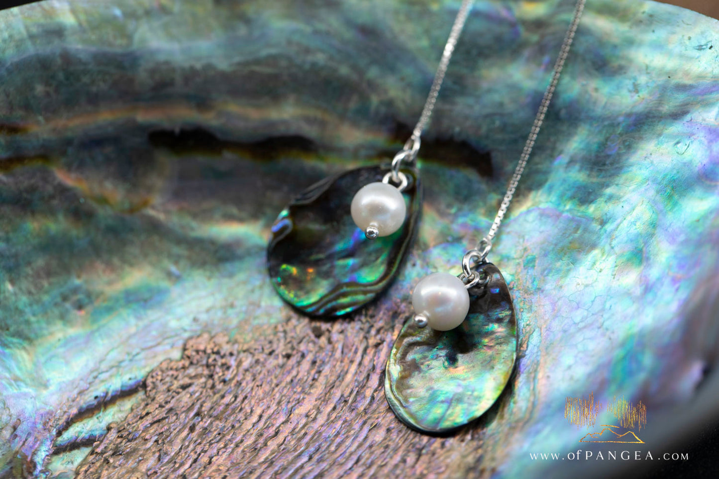 Paua Abalone Teardrop & AAA Pearl - Threader Earrings (4inch) - Sterling Silver || JF1276