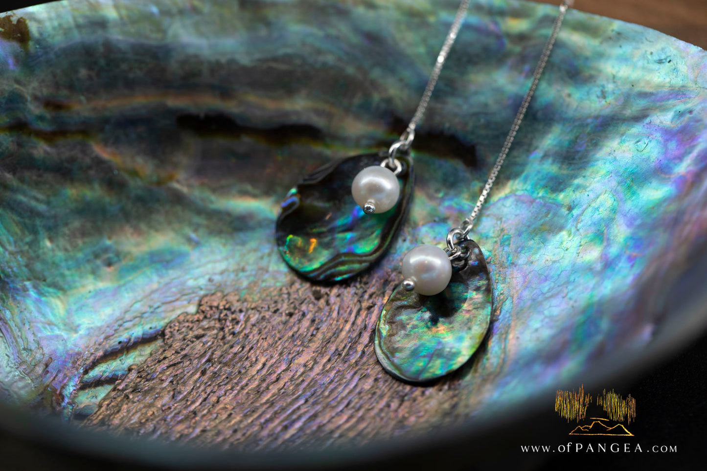 Paua Abalone Teardrop & AAA Pearl - Threader Earrings (4inch) - Sterling Silver || JF1276