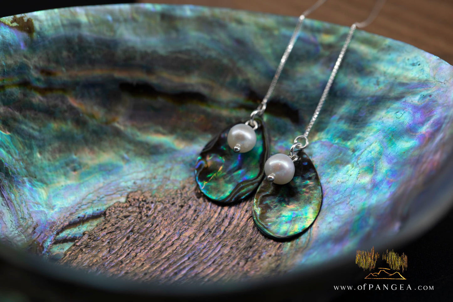 Paua Abalone Teardrop & AAA Pearl - Threader Earrings (4inch) - Sterling Silver || JF1276