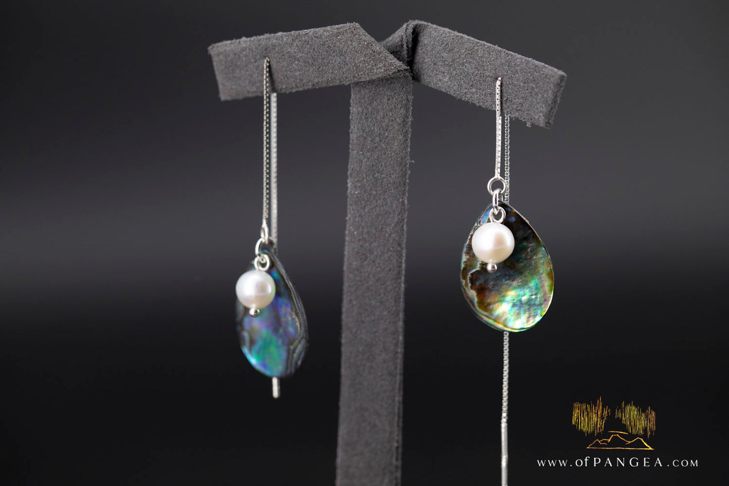 Paua Abalone Teardrop & AAA Pearl - Threader Earrings (4inch) - Sterling Silver || JF1276