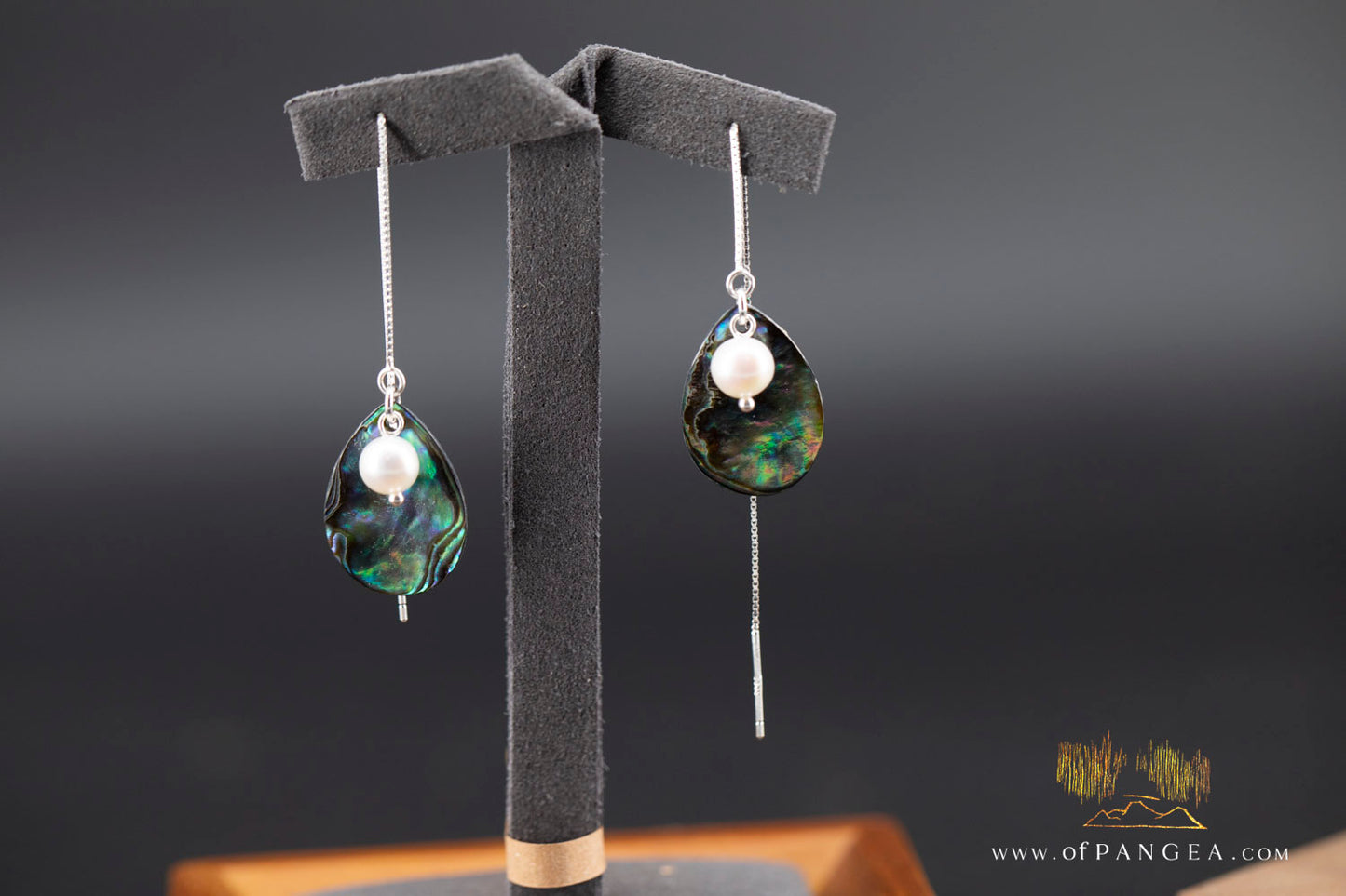 Paua Abalone Teardrop & AAA Pearl - Threader Earrings (4inch) - Sterling Silver || JF1276