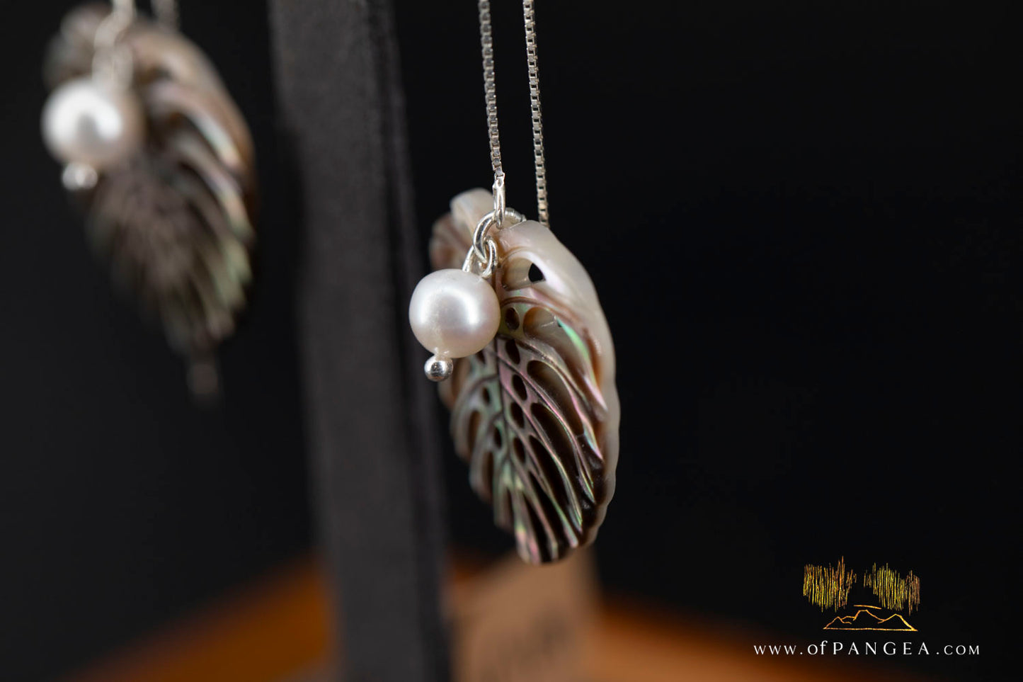 Monstera Leaf - Tahitian Mother of Pearl - 4 inch Threader Earrings - AAA Pearls - sterling silver || JF1278