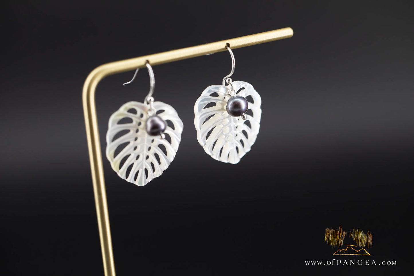 Monstera Leaf - Tahitian Mother of Pearl Earrings - AA Peacock Pearls - sterling silver || JF1279