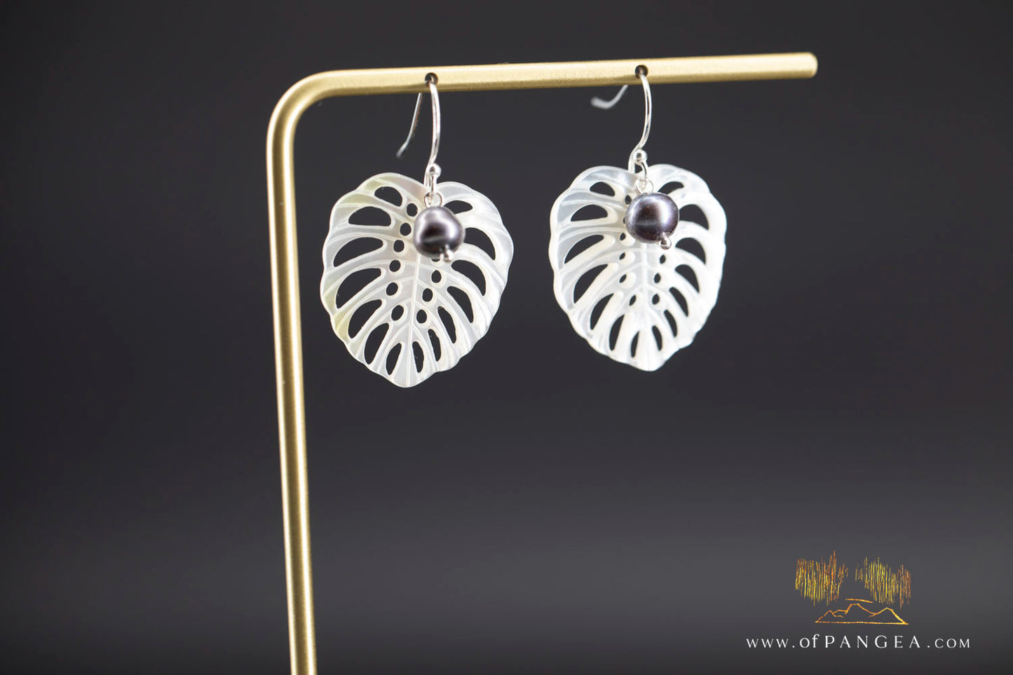 Monstera Leaf - Tahitian Mother of Pearl Earrings - AA Peacock Pearls - sterling silver || JF1279
