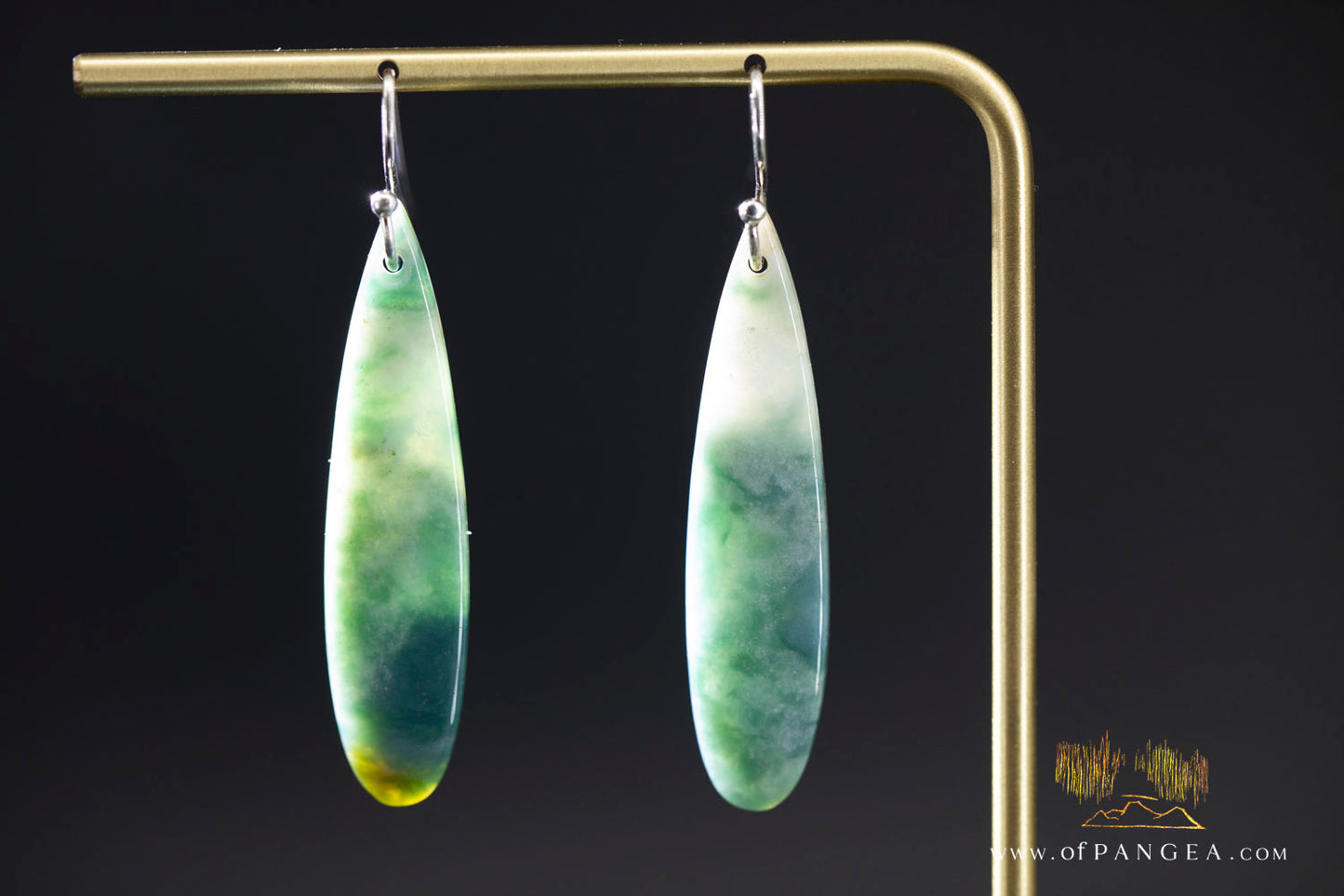 Green Mountain Chinese Jade Teardrop Earrings - Sterling Silver || JF1304