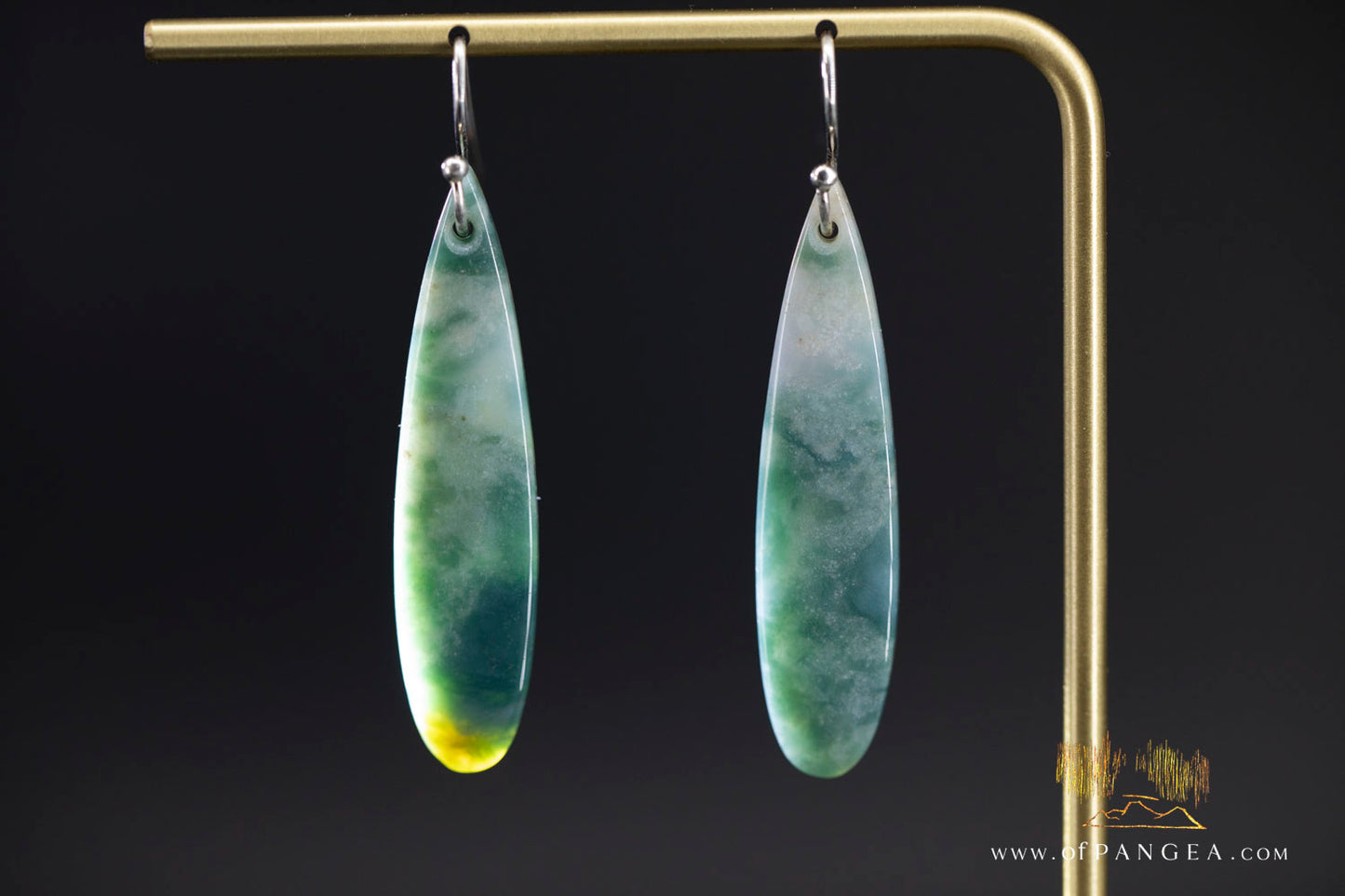 Green Mountain Chinese Jade Teardrop Earrings - Sterling Silver || JF1304
