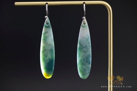 Green Mountain Chinese Jade Teardrop Earrings - Sterling Silver || JF1304