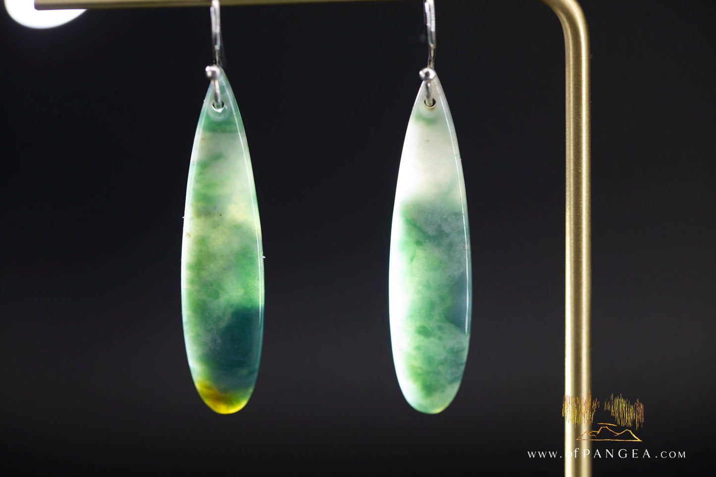 Green Mountain Chinese Jade Teardrop Earrings - Sterling Silver || JF1304