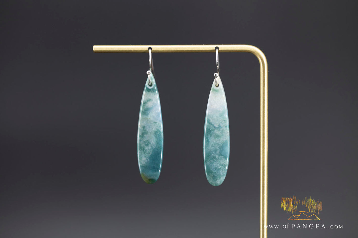 Green Mountain Chinese Jade Teardrop Earrings - Sterling Silver || JF1304