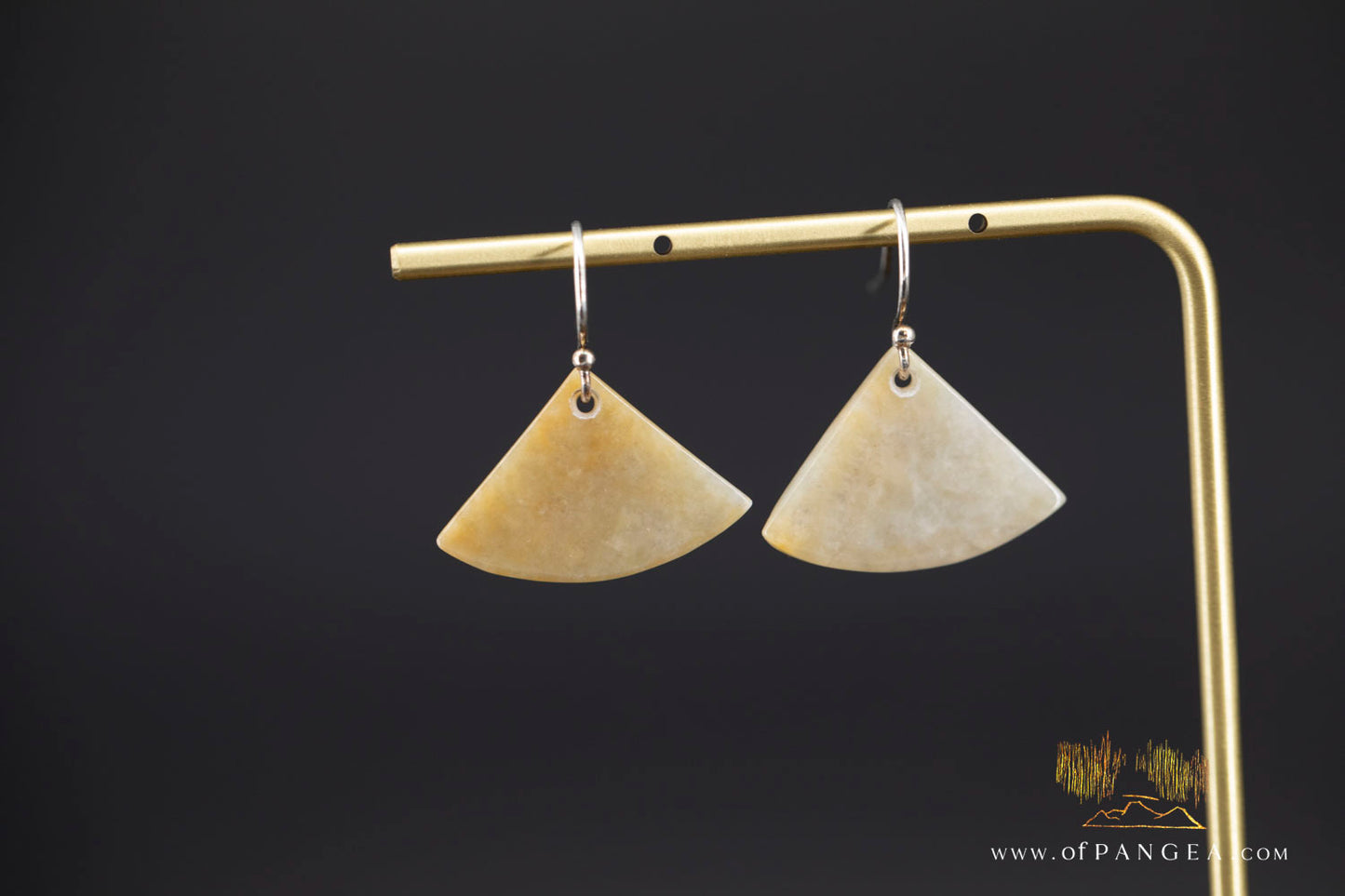 Honey Dew Golden Burmese Jadeite Fan Earrings - Sterling Silver || JF1311