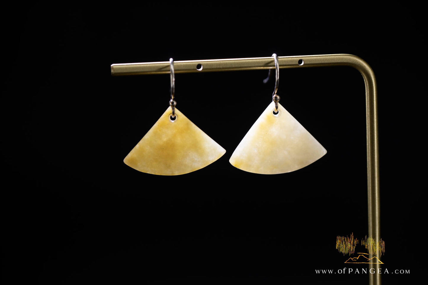 Honey Dew Golden Burmese Jadeite Fan Earrings - Sterling Silver || JF1311