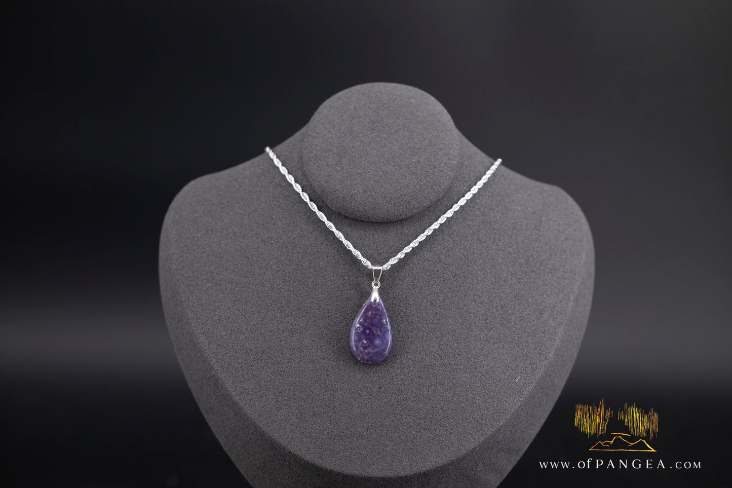 Grape Agate Teardrop Pendant - Italian Sterling Silver necklace || JF1322