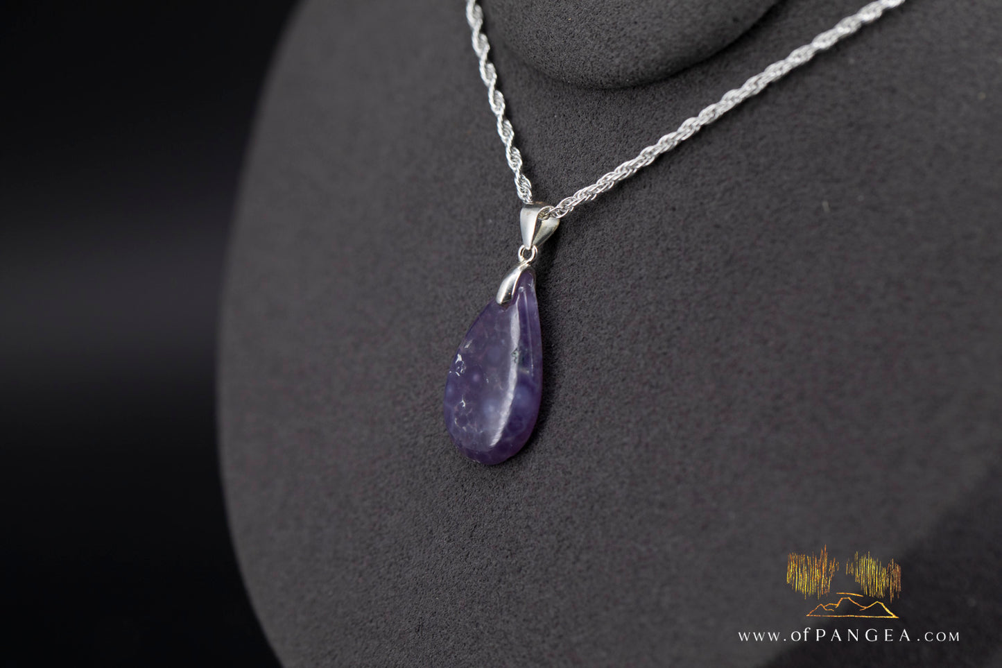 Grape Agate Teardrop Pendant - Italian Sterling Silver necklace || JF1322