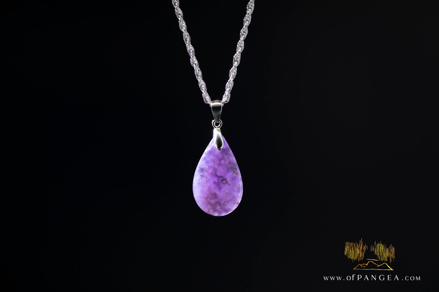 Grape Agate Teardrop Pendant - Italian Sterling Silver necklace || JF1322