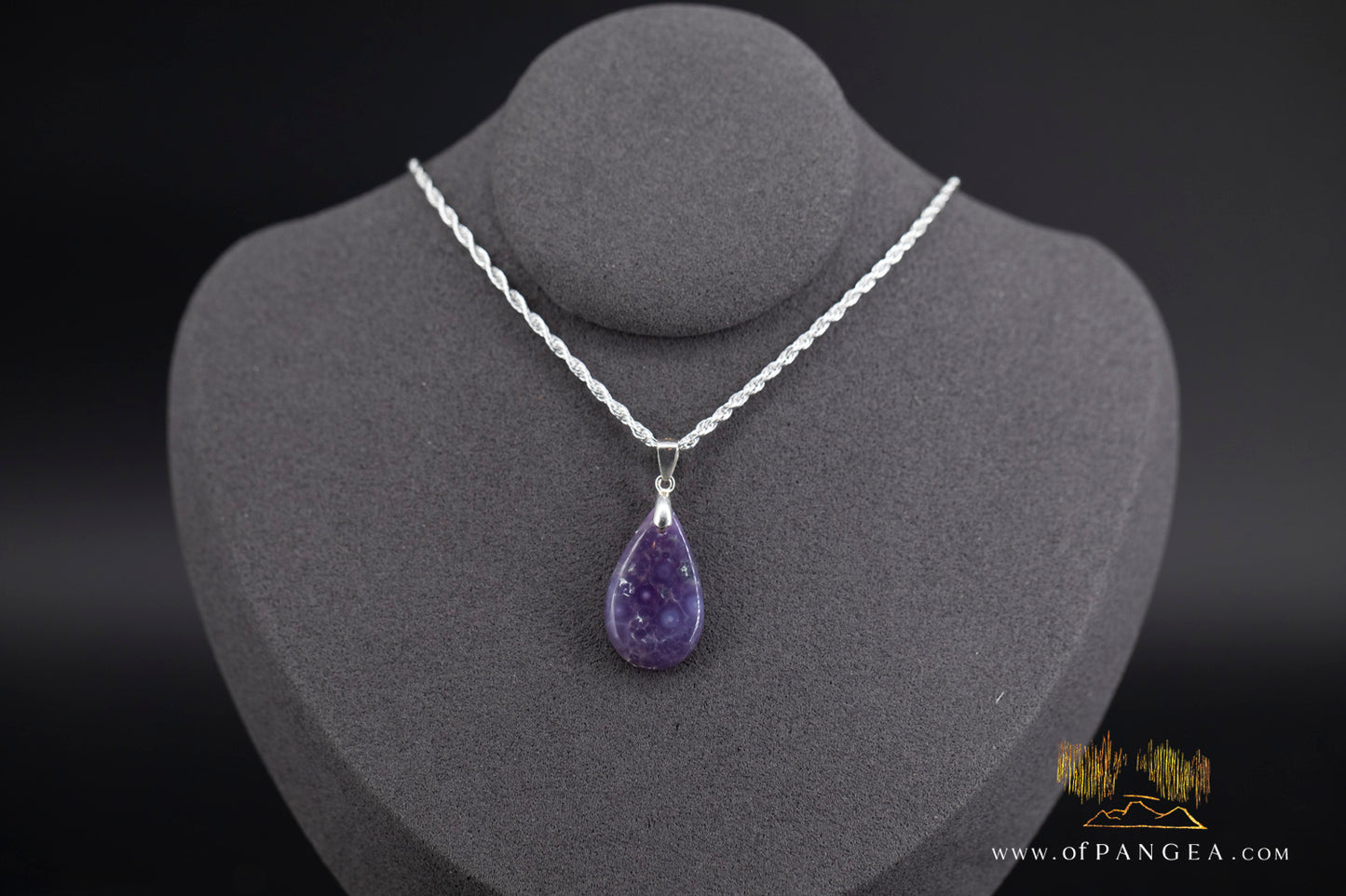 Grape Agate Teardrop Pendant - Italian Sterling Silver necklace || JF1322