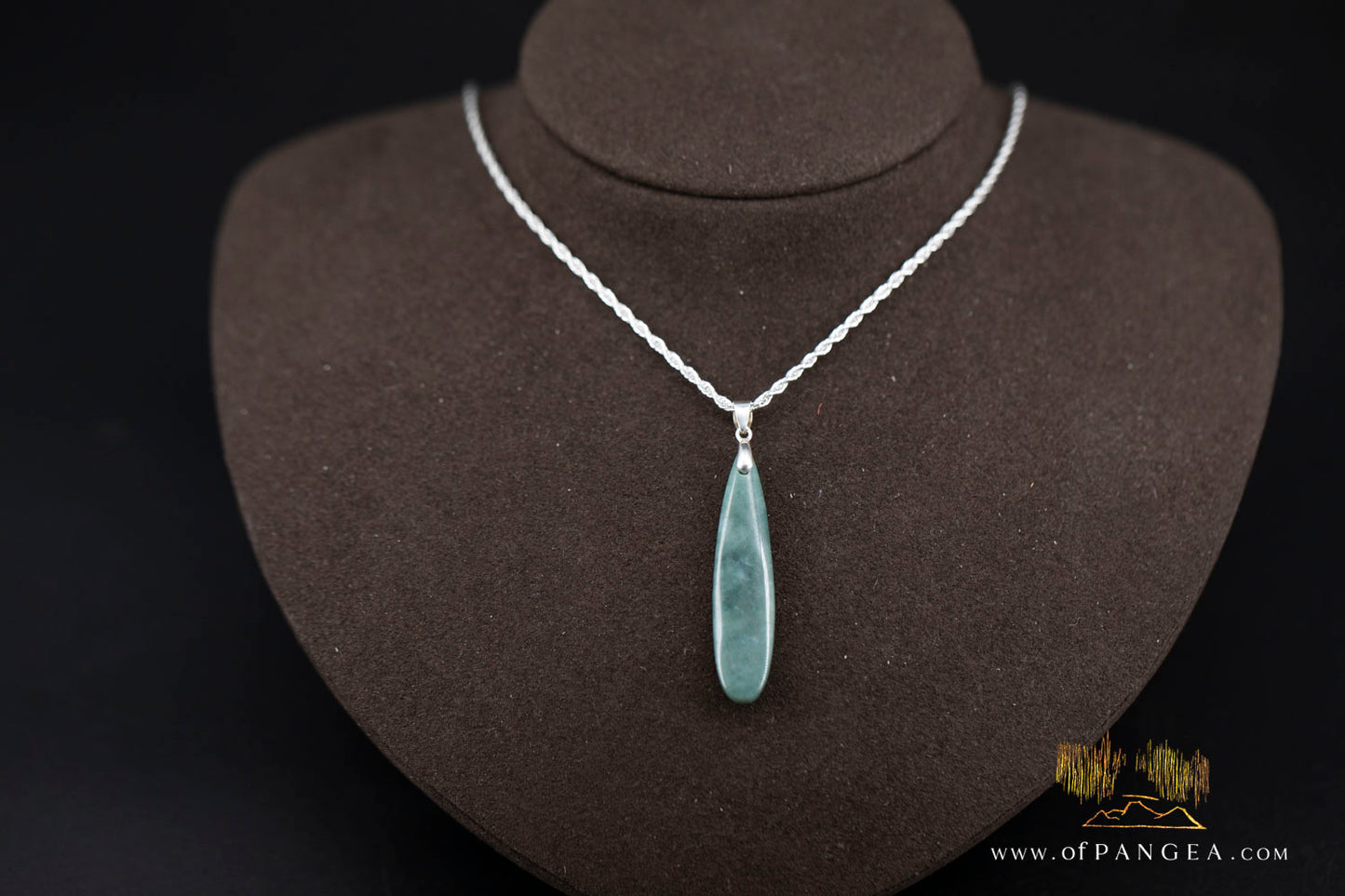 Green Mountain Chinese Jade Teardrop Necklace - Italian Sterling Silver || JF1339