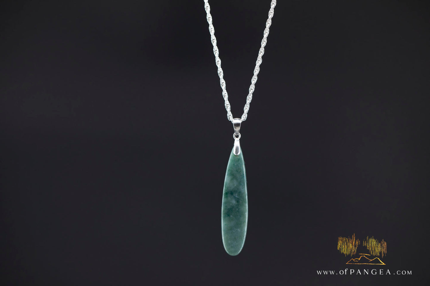 Green Mountain Chinese Jade Teardrop Necklace - Italian Sterling Silver || JF1339