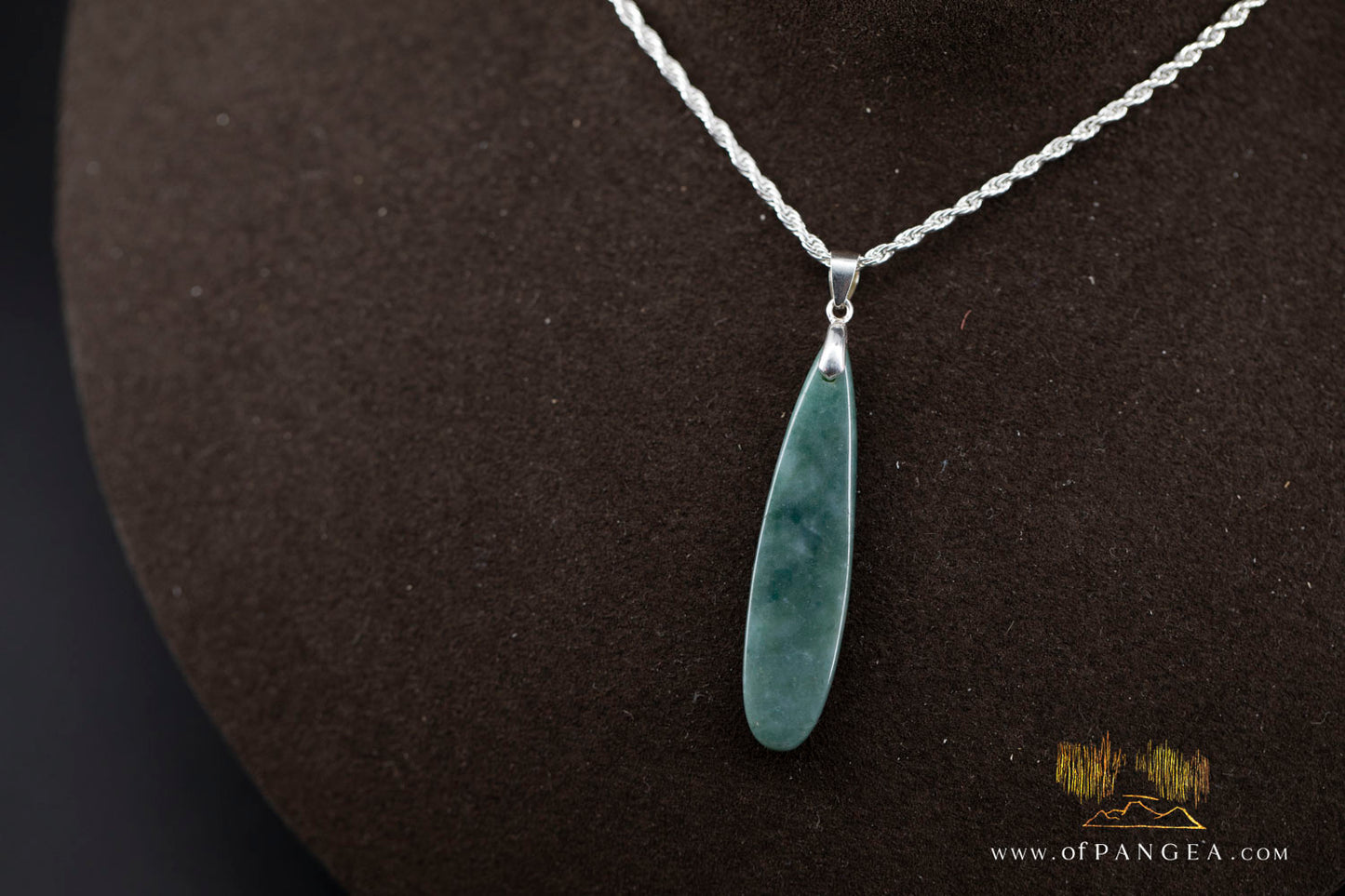 Green Mountain Chinese Jade Teardrop Necklace - Italian Sterling Silver || JF1339