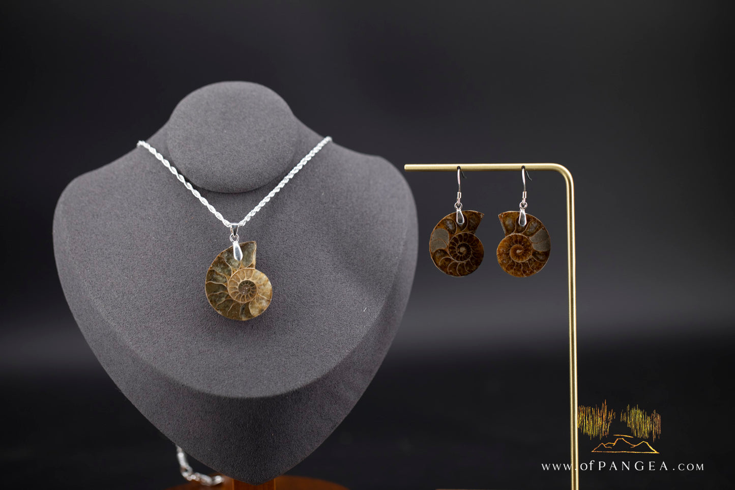 Per-mineralized Ammonite Half Earrings - Medium sterling silver || JF1357
