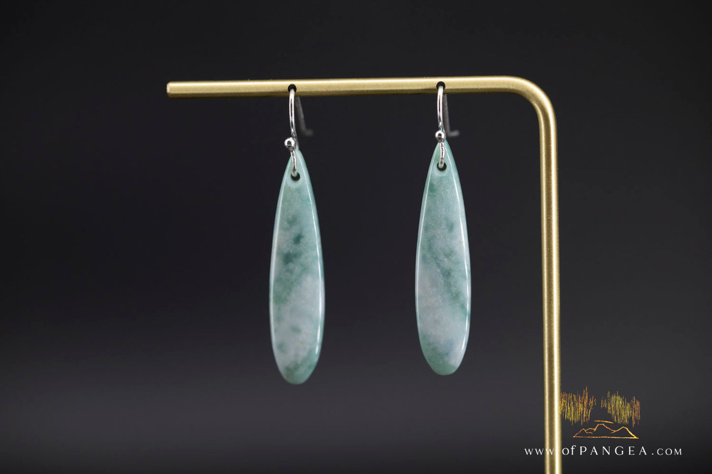 Green Mountain Chinese Jade Teardrop Earrings - Sterling Silver || JF1373