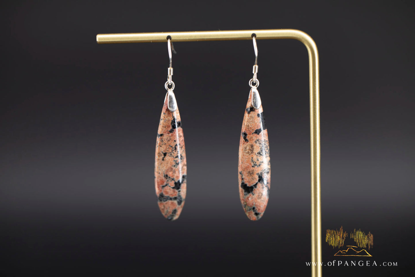 Pink Snowflake Obsidian teardrop earrings - Sterling Silver || JF1395