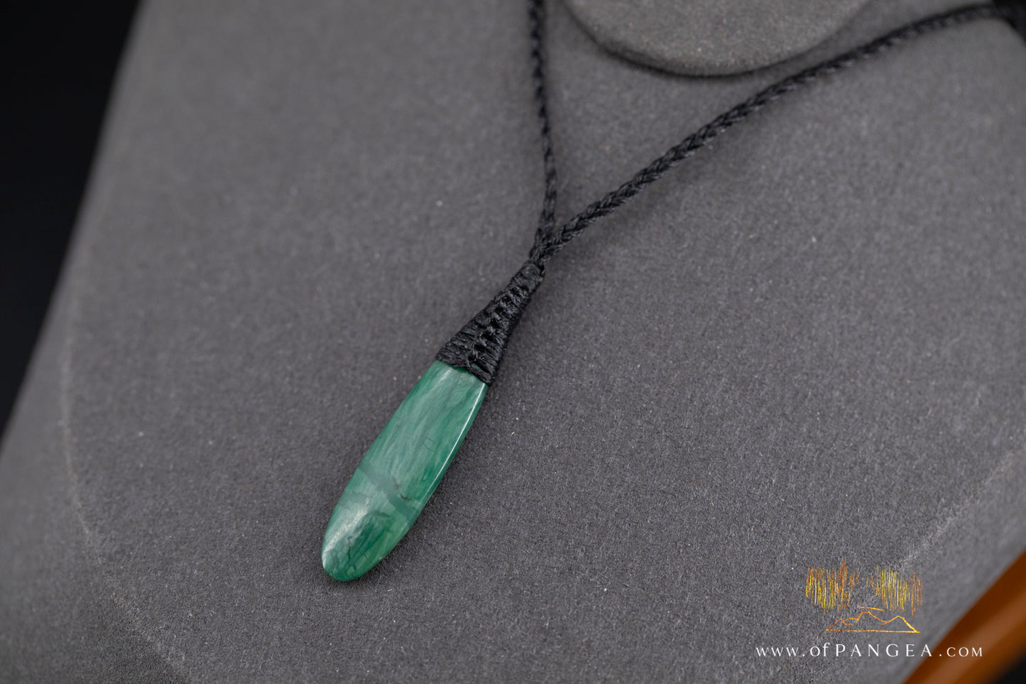 Green Mountain Chinese Jade Teardrop Necklace - woven cord || JF1399
