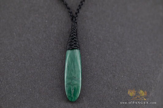 Green Mountain Chinese Jade Teardrop Necklace - woven cord || JF1399