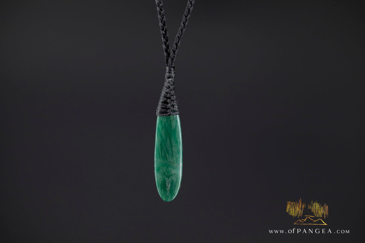 Green Mountain Chinese Jade Teardrop Necklace - woven cord || JF1399
