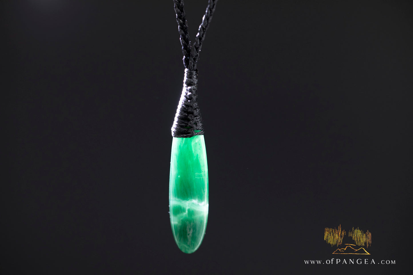 Green Mountain Chinese Jade Teardrop Necklace - woven cord || JF1399