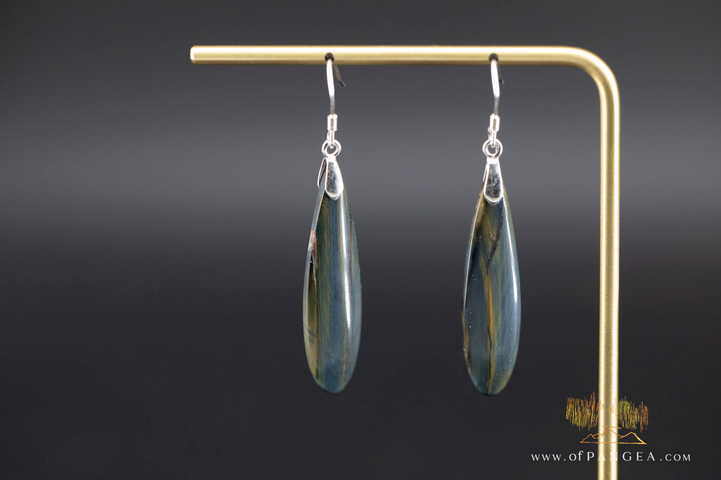 Rare bicolor Blue & Gold Tigers Eye teardrop earrings - Sterling Silver || JF1401