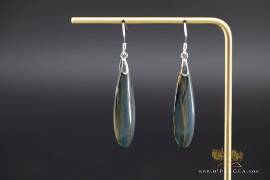 Rare bicolor Blue & Gold Tigers Eye teardrop earrings - Sterling Silver || JF1401