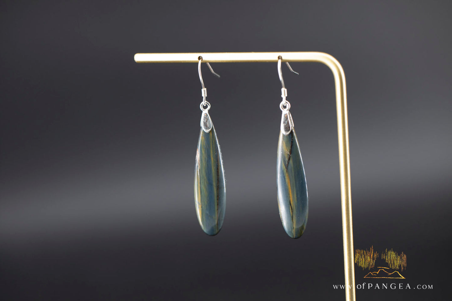 Rare bicolor Blue & Gold Tigers Eye teardrop earrings - Sterling Silver || JF1401