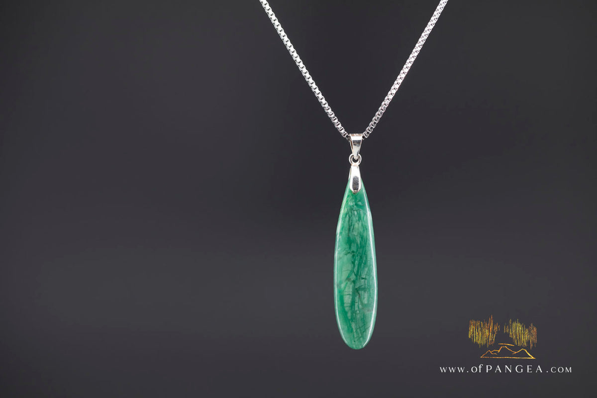 Green Mountain Chinese Jade Teardrop Necklace - Italian Sterling Silver || JF1407
