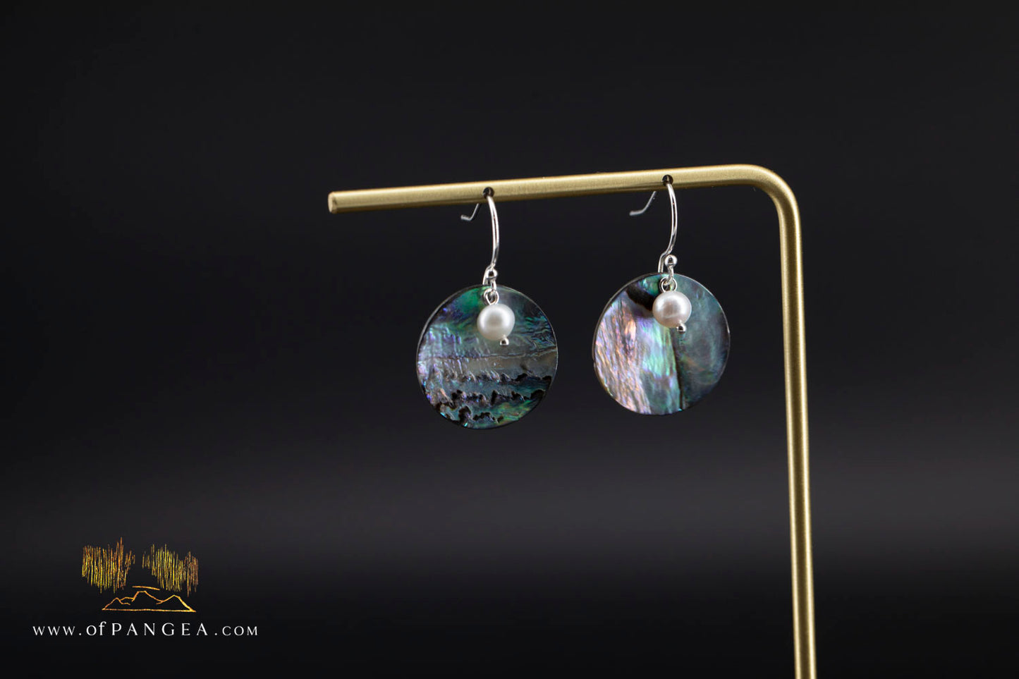 Paua Abalone 20mm disc earrings & AAA Akoya Pearls - sterling silver || JF1422