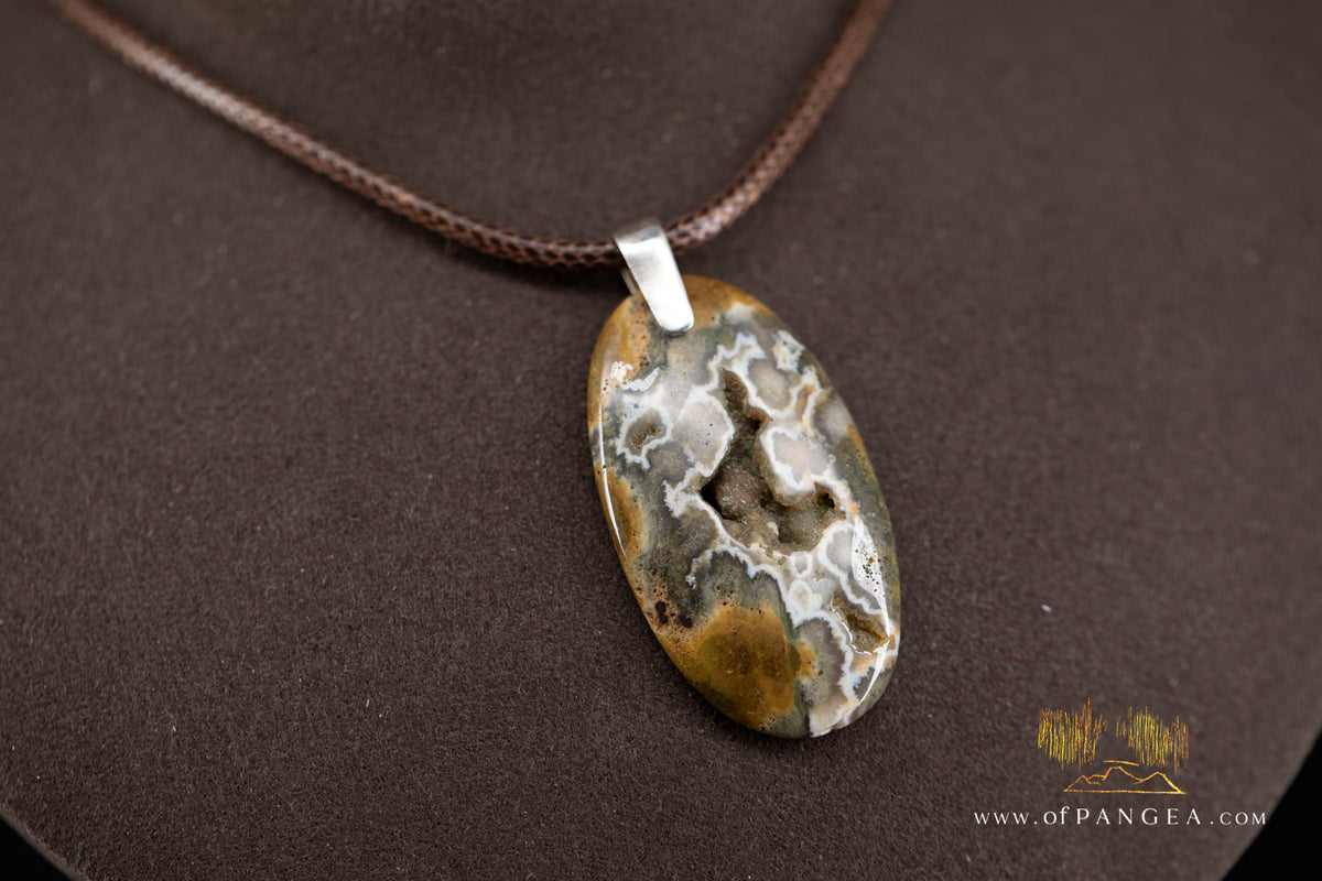 Ocean Jasper Statement Necklace - Italian leather cord || JF1507