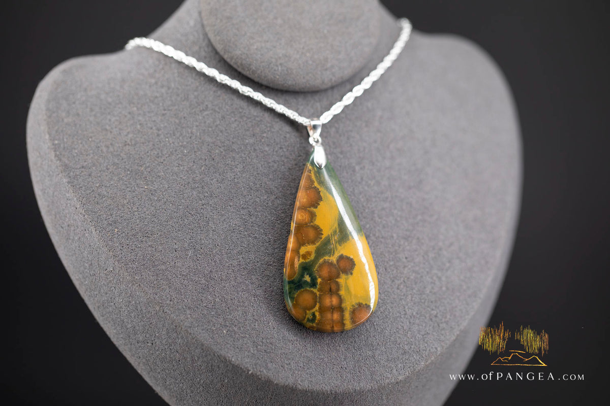 Ocean Jasper Teardrop Necklace - Italian Sterling Silver Rope Chain || JF1516