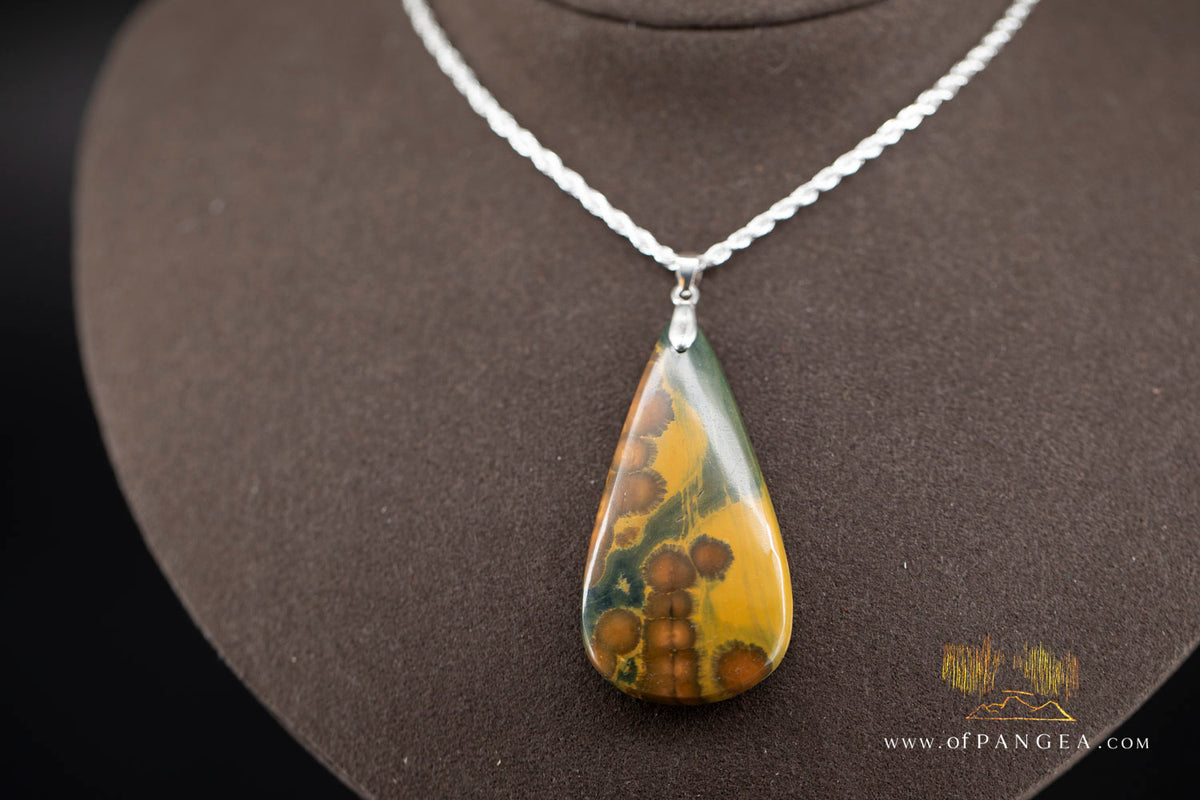Ocean Jasper Teardrop Necklace - Italian Sterling Silver Rope Chain || JF1516