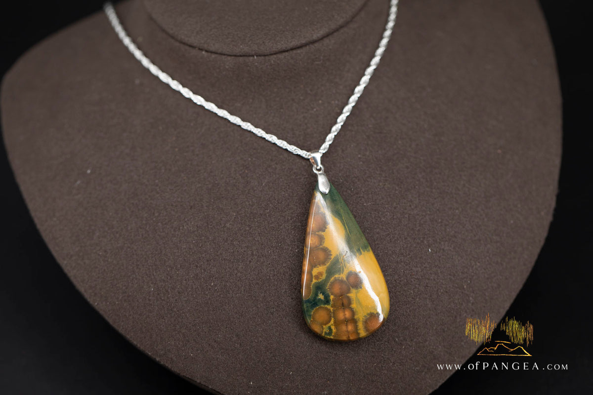 Ocean Jasper Teardrop Necklace - Italian Sterling Silver Rope Chain || JF1516
